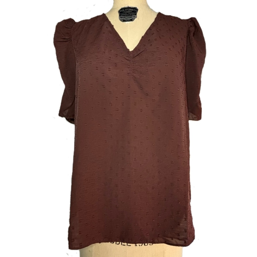 Everleigh Brown Ruched Casual Blouse Top